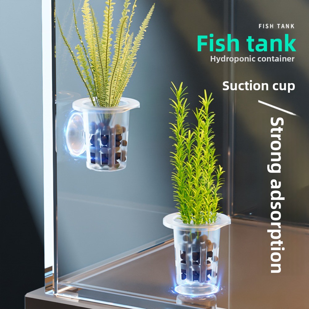 Planted Aquarium Materials - กระถางปลูกพืชแบบไฮโดรโปนิกส์ใส 10 ชิ้น พร้อมฐานดูดติดผนัง สำหรับปลูกหญ้าในน้ำ กระถางปลูกต้นไม้ในตู้ปลา