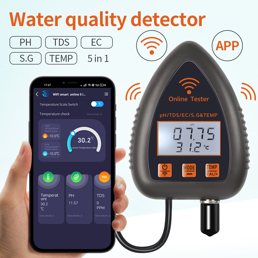 Planted Aquarium Test Kit - Tuya WiFi 5 in 1 TDS/EC/เกลือ/S.G./อุณหภูมิ